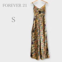新品　フォーエバー21 花柄オールインワン　ロングサロペット　ライトブラウンS