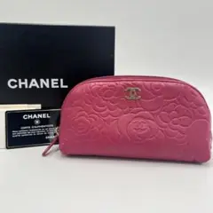 CHANEL カメリア ココマーク ポーチ レザー ピンク ギャランティー箱付き