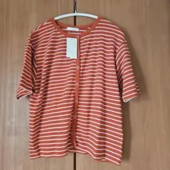 エヘカソポ　ボーダーテレコカーディガン　オレンジ