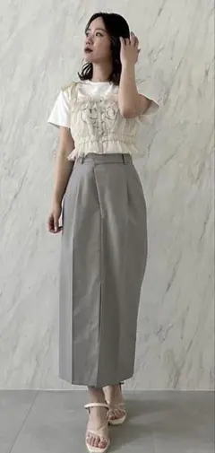【タグ付き】dazzlin グレー スラックススカート ハイウエストスリット