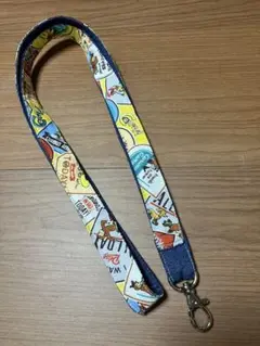 ハンドメイド☆ネックストラップ☆長め　たすき掛け可☆おさる　デニム