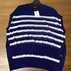 saloon★未使用タグ付き　シアーボーダーニット　ネイビー×ホワイト　Fサイズ