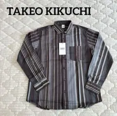新品❣️TAKEOKIKUCHI ストライプ 長袖シャツ　Mサイズ ダークブラウン