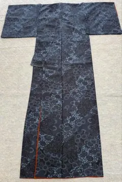 高級 藍染 小紋 藍色 着物 正絹 縮緬 ちりめん
