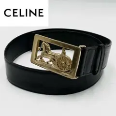 美品 CELINE ベルト レザー 馬車金具 ホースキャリッジ ゴールド金具 黒