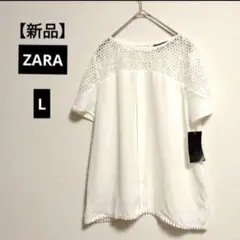 【新品タグ付き】ZARA BASIC ホワイトレースシャツ　 Lサイズ