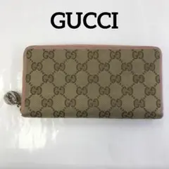 HK09 グッチ GGキャンバス ラウンドファスナー長財布 シルバー金具