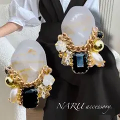 【539】大ぶり❗️ グレーマーブル　ランダムビジュー　ハンドメイド
