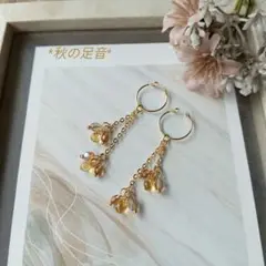 *秋の足音　イヤーカフ　セット　ハンドメイド　イエロー　ブラウン*