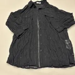 LL スパンコール装飾 シャツ黒 五分袖シャツ透け感シャツ