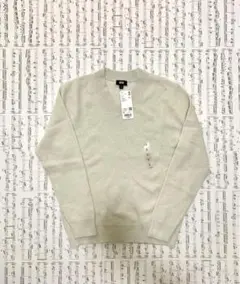 ユニクロ　ワッフルVネックセーター　メンズ　ベージュ　S
