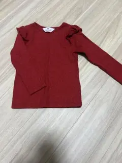 H&M 赤いフリル付き長袖カットソー