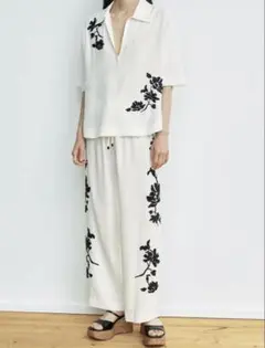 ZARA 新品　完売品　フラワー刺繍パンツ