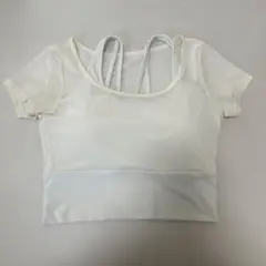 YOMOMENT フェイクレイヤード メッシュ切り替え 半袖 ブラカップ付き