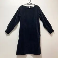 【送料無料・即購入OK】黒の長袖ひざ丈ワンピース／サイズF