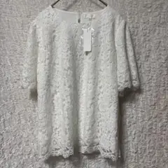 新品タグ付き　ユキトリイ　ホワイト　花柄　レース　半袖　トップス　小さい　7号