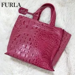 美品✨FURLA フルラ ハンドバッグ ディバイドイット クロコ型押し