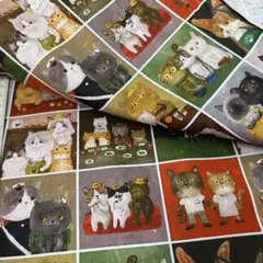 1㍍長シリーズ最新作猫ちゃんの集まれ綿プリント生地ハギレ布