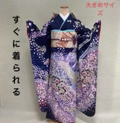 全て新品 すぐに着られる紺地辻が花絞り振袖フルセット