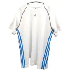 A412 adidas トレーニングTシャツL ロゴマーク サイドライン 白系