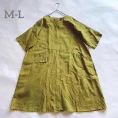 akane あむう　リネン　綿　ゆったり半袖ワンピース　涼しげ　楽ちん　M-L