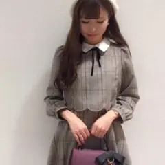 ロジータ 襟付きチェック柄ワンピース