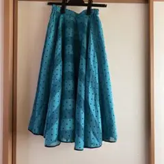 【本物の昭和レトロ】HERMANA ドットフレアスカート青緑【美品】