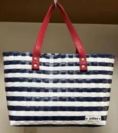 ジョリーズ　jollies　かごバッグ　トートバッグ　ボーダー　ネイビー、白、赤