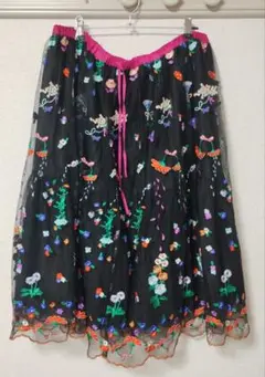 最終価格フランシュリッペ*ぽたぽた刺繍チュールスカートfranchelippee