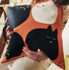 【新品】IKEA メーヴィン クッションカバー 猫 オレンジ MAVINN