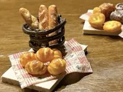ミニチュアバターロール フランスパン セット 板・布・カゴ付き