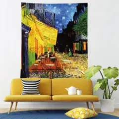 タペストリー 壁飾り おしゃれ壁掛け布 夜のカフェテラスの絵柄 75ｘ95cm