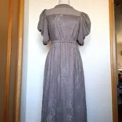 レースフレアワンピース グレー