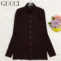 【美品】GUCCI 襟付き ニットカーディガン ブラウン L