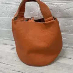 美品　クリームカンパニー ハンドバッグ　シボ革　レザー　オレンジ