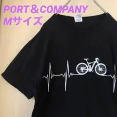 PORT＆COMPANY　半袖Tシャツ　自転車　デカプリント　ブラック　綿100