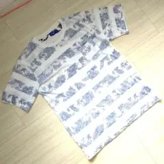Ｔシャツ　Ｍ　ボーダー　メンズ　ブルー　半袖　葉柄