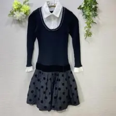 1640E MONNALISA ワンピース 黒 水玉 チュール イタリア製