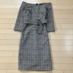 8.25 ザラベーシック オフショルワンピース グレー チェック M