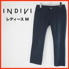 A3631★美品★INDIVI*クロップド丈パンツ*ストレッチ*38*M*黒