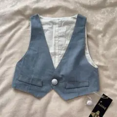 タグ付き未使用⭐︎ ナイン 麻混コットンベスト 白塗りボタン デニム