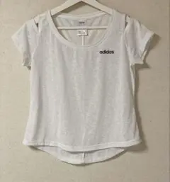 adidas ホワイト シアーTシャツ カットアウトスリーブ