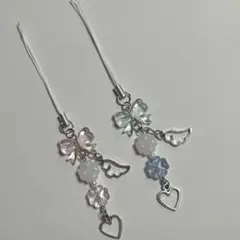 ビーズキーホルダー 水色 ピンク クローバー リボン コレクトブック 平成