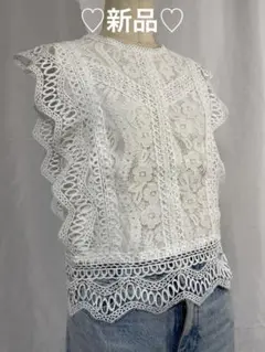♡新品♡ ホワイトレース フリル 半袖 トップス