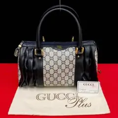 極 美品 オールドグッチ グッチプラス GG レザー ボストン ハンドバッグ