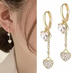 ショートチェーンハートフープピアス