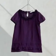 2679【マトリーチェ】Tシャツ　カットソー　半袖　透け感　フリル　紫　Ｍ　春夏