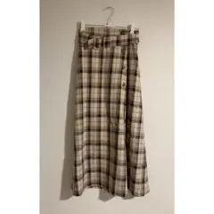 チェック柄ロングスカート ボタン付き