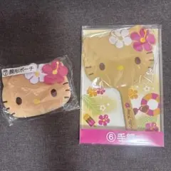 〖新品未使用〗 サンリオ 当たりくじ 日焼けキティ ⑥手鏡 ⑦顔形ポーチ