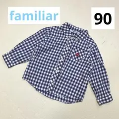 ファミリア チェック ボタンダウン 車 刺繍 シャツ 90